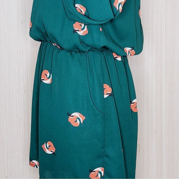 Everly Long Sleeve Shorts Romper Hunter Green Fox Print Lined Women's Size Small - Picture 4 of 12